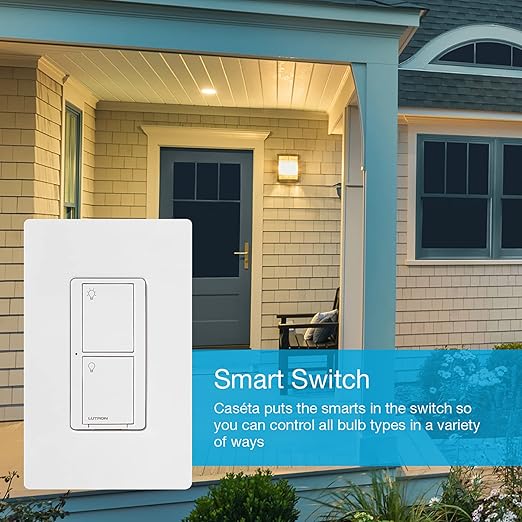 Lutron Caseta Original Smart Light Switch (Lutron Smart Hub Required), for Home, LED Lights, and Fans, 6 Amp, Single-Pole/3-Way, Neutral Required, PD-6ANS-LA, Almond