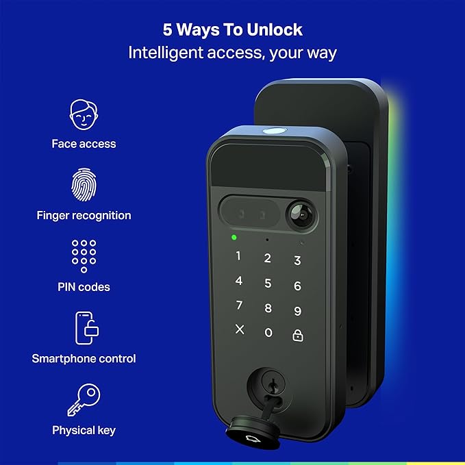myQ Secure View™ 3-in-1 Smart Lock with 2K HDR Video Doorbell Camera, Face Access, Fingerprint Access, PIN & App Control — Intelligent Entry with Built-in Camera, Color Night Vision & Two-Way Audio