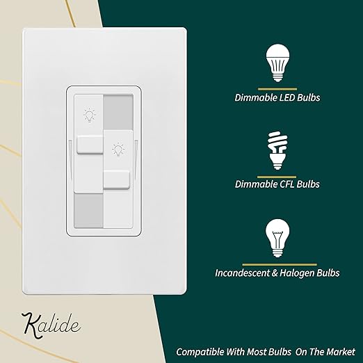 TOPGREENER Kalide Dual Load Dimmer Light Switch, Double LED Dimmer Switch, Full Range Dimming, Single Pole, Wall Plate Included, 120VAC,200W LED/CFL, Neutral Wire Not Required, TGDDS-W-2PCS, White
