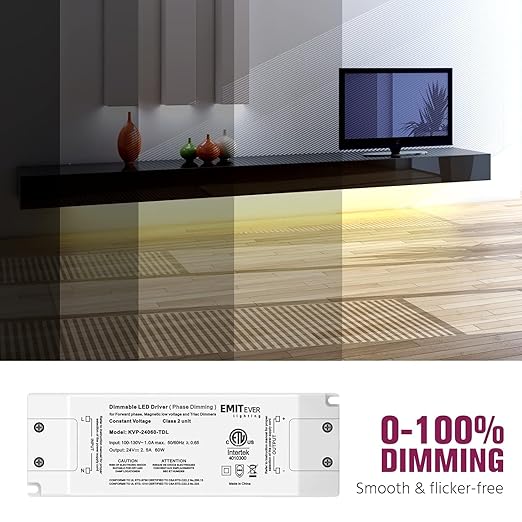 EMITEVER Triac Dimmable Driver,2 Packs 60W Power Supply,AC 120V to DC 24V Transformer,Compatible with Lutron and Leviton Dimmers,for LED Lighting,Class 2,ETL Certified