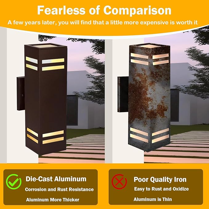 iYogaled Dusk to Dawn Outdoor Wall Light, Brown Exterior Up Down Lights Outdoor Light Fixture, Porch Lights Wall Mount 2 Pack, IP65 Aluminum Modern Outside Lights for House Front Door, Porch