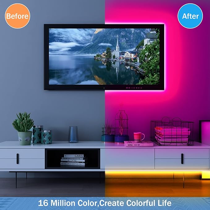 KEELIXIN LED Lights Music Sync RGB LED Strip Lights with APP & Remote Control