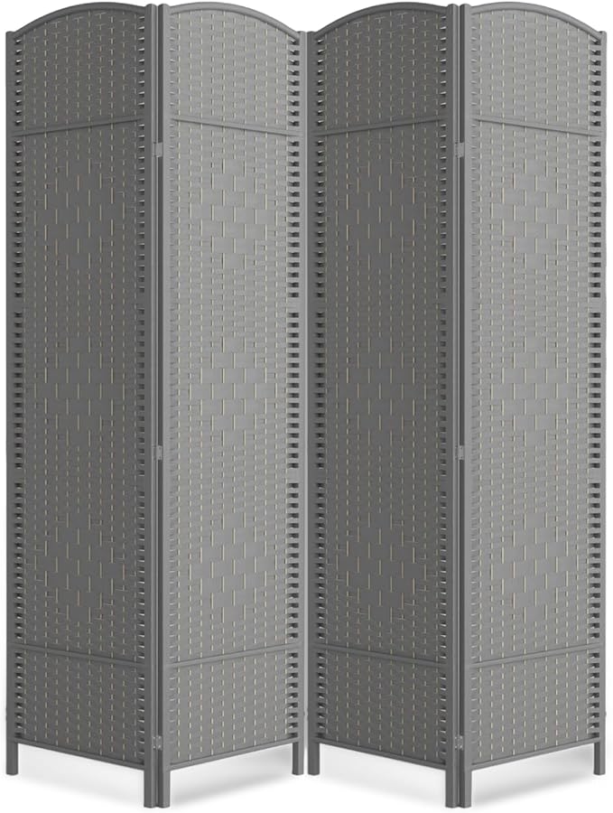 4 Panel Folding Room Divider, Woven Privacy Screen, handcrafted diamond pattern by cocosica
