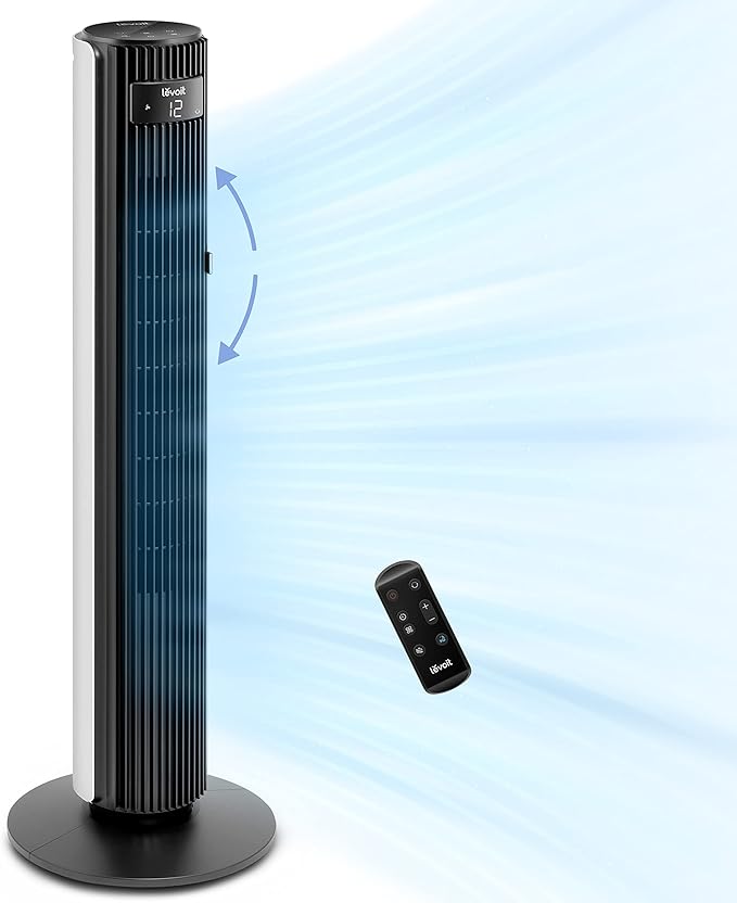 LEVOIT Classic 42-inch Tower Fan for Home, 1472 CFM Powerful Fan, 22dB Quiet as You Sleep, 90° L&R Oscillation, 60° U&D Airflow, 12H Timer, 5-Speed and 4 Modes with Temperature Sensor, Remote Control