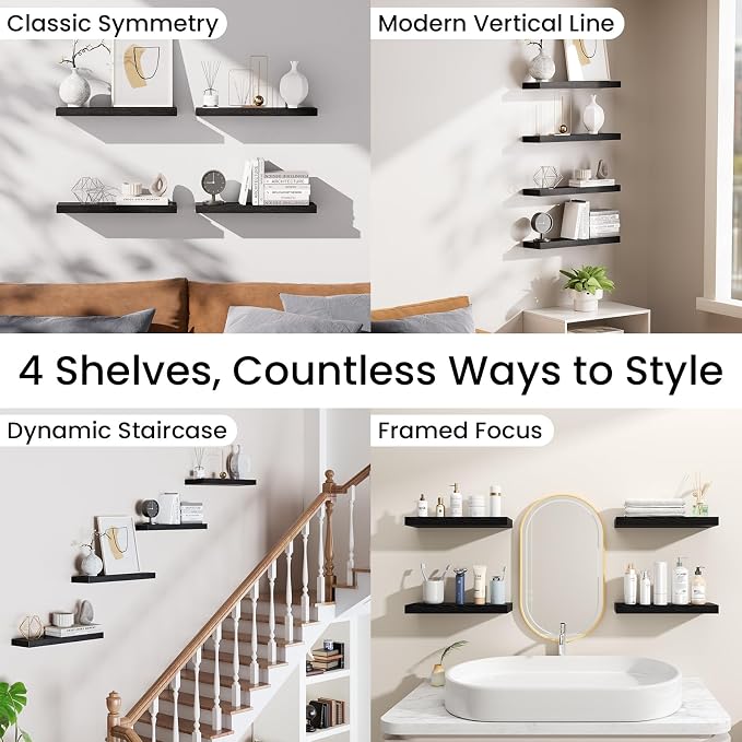 BAYKA Black Floating Shelves 15.7in, Wall Mount Rustic Wood Shelf | Easy Install - Image 9