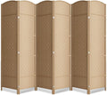 6 Panel Folding Room Divider, Woven Privacy Screen, Light Beige | Solid wood by cocosica