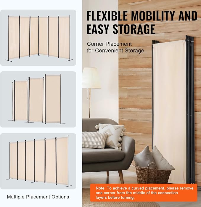 VEVOR Room Divider, 6 Panel Room Divider, Folding Privacy Screen and Portable - Image 5