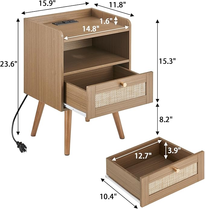 MECHYIN Night Stand Set 2, Nightstands Set of 2 - Image 3