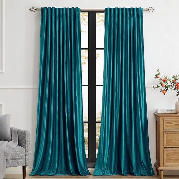 PRIMROSE Teal Velvet Curtains 72 inches Long by PRIMROSE