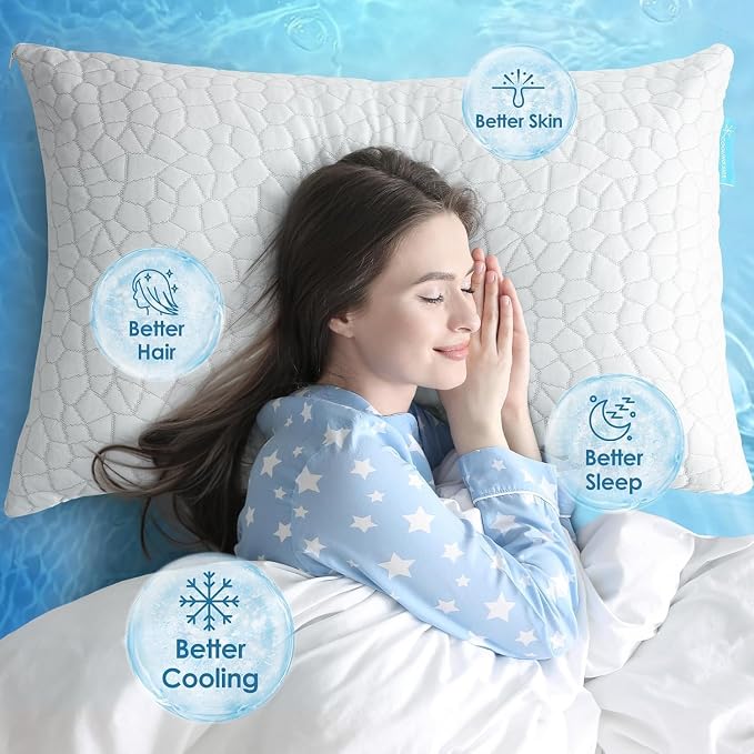 Cooling Pillows King Size Set of 2, Firm Shredded Memory Foam Pillows - Image 9