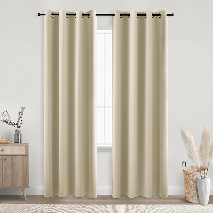 KOUFALL Sand Beige Curtains 90 Inches Long by KOUFALL