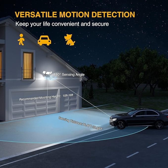 Onforu 100W LED Security Lights Motion Sensor Light Outdoor, 9000LM Ultra Bright, 6000K, IP65 Waterproof Flood Light Motion Detector with 3 Head, Exterior Floodlight Wall Light for Entryway, Garage