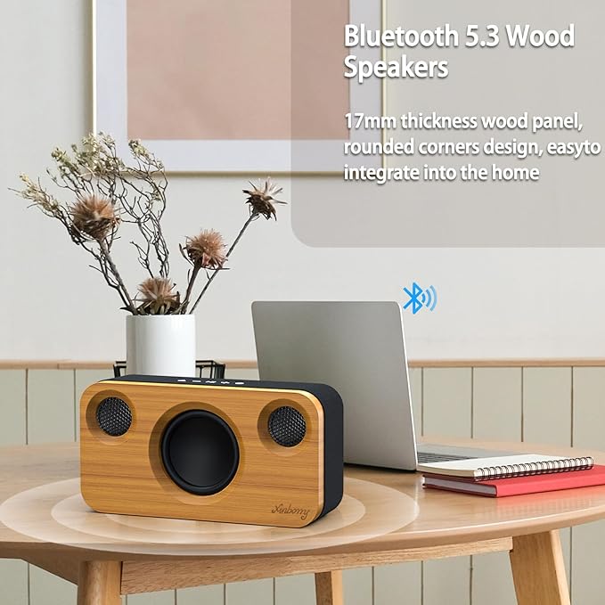 Xinborry Bluetooth Speaker with Deep Bass, 40W(Peak) Wireless Portable Speaker with AUX, TF Card, Stereo Sound Wood Home Audio Sync up to 100 Bluetooth 5.3 Speakers for Home Party, Outdoor Camping