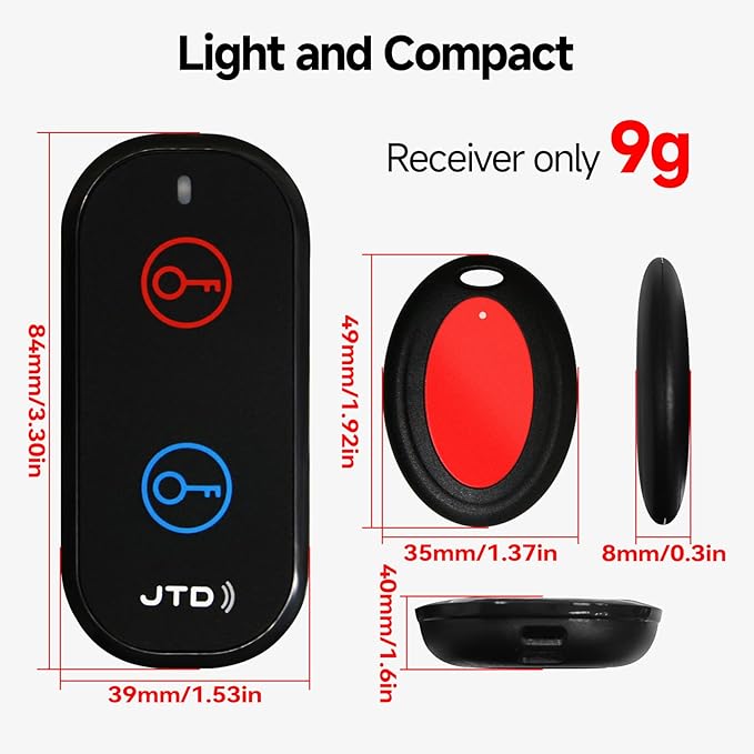 JTD Key Finder Locator with Sound, Remote Finder - 2 Receivers, 1 Car Tracker Keychain,85dB Loud, 131ft Range Tracker for Keys, Wallet, Pet,TV Remote Control - No App Needed Item Finder for Home