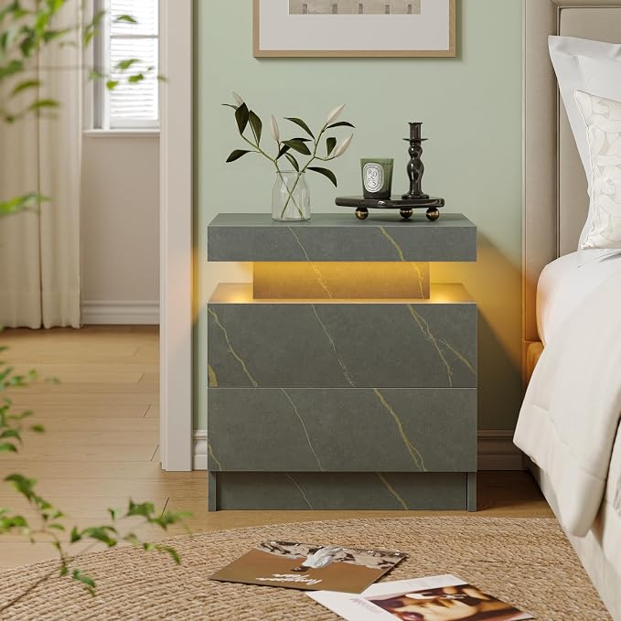 Modern Gray LED Nightstand for Bedroom Bedside Table - Image 4