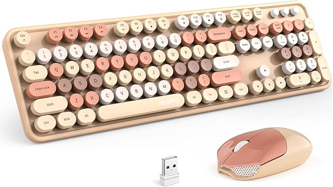 MOFII Wireless Keyboard and Mouse Combo,2.4GHz Retro Full-Size Keyboard with Number Pad and Cute Wireless Mouse for Computer PC Desktops Laptop WindowsxP/7/8/10(Milk Tea Colorful-B)