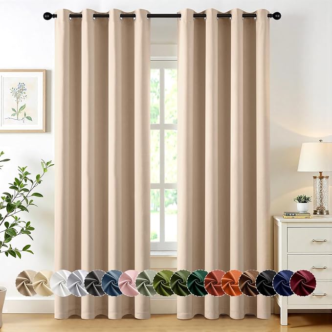 MIULEE Blackout Curtains for Bedroom 2 Panels 50 x 84 Inch Long Beige | Thermal by MIULEE