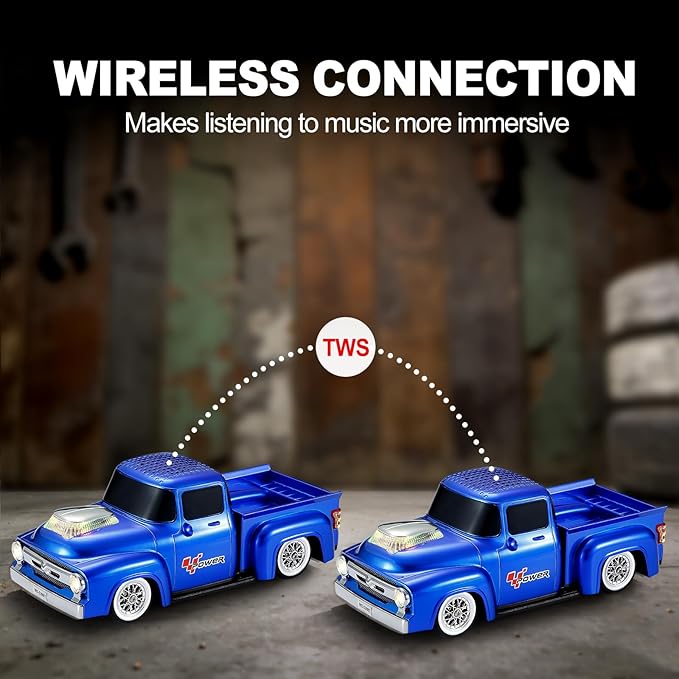 Vintage Pickup Truck Bluetooth Speaker, Retro Truck Model with HD Sound, Built-in Mic, LED Party Lights, TWS Dual Pairing, Multi-Interface Output, Portable Outdoor Speaker for Parties & Beach (BLUE)