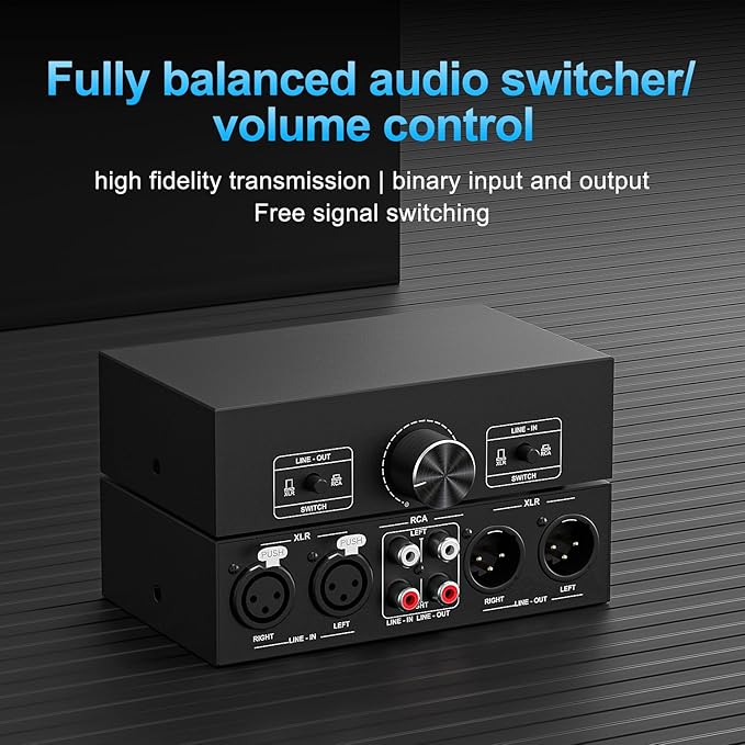 Y.D.F RCA and XLR Selector Switch Boxes, 2(1)-in-1(2)-Out RCA/XLR Speaker Switcher Selector, HiFi Balanced Stereo Audio Switcher/Converter Premium Selector Splitter Box with Volume Controller