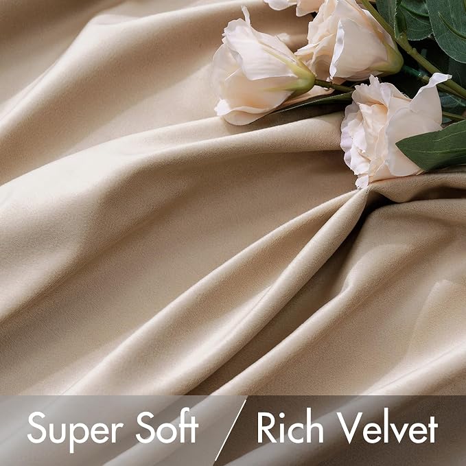 MIULEE Velvet Curtains 52x84 inches 2 Panels Camel Beige Blackout Curtains | - Image 4