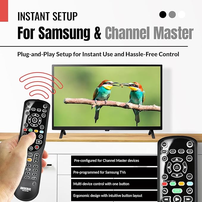 ANDERIC RRCM7500 for Channel Master DVR Remote Control CM7500XRC2 Replacement Remote for Channel Master - Works 100% - Works CM7500XRC2, CM7500GB16, CM7001, CM7004, CM7500TB1