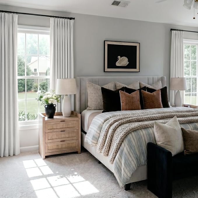 Pinch Pleated Full Blackout Faux Linen Curtains 84 Inches Long | Bright White - Image 6