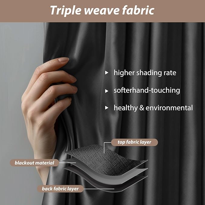 Room Divider Curtains with Ceiling Curtain Track Set Window Curtain for Bedroom,Living Room Total Blackout Thermal Insulated Privacy Ceiling Track Curtain W 6 × H 6 FT Black drape&Black track