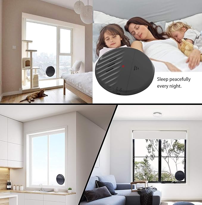 EverNary Window Vibration Alarm,5Pack-125dB Loud Ultra-Slim Anti-Theft Alarm for Door and Window Glass Break Sensor Alert with Adjustable Sensitivity (5, Black)