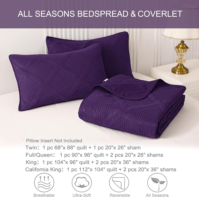 Exclusivo Mezcla Twin Size Quilt Set, Deep Purple | Soft Bedspreads - Image 6