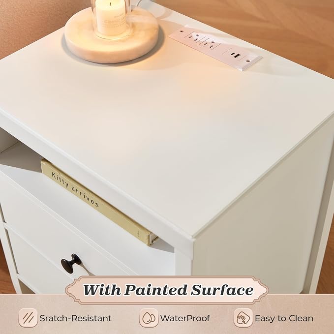 Huuger Nightstand with Charging Station, Bedside Table with Storage, Modern - Image 7