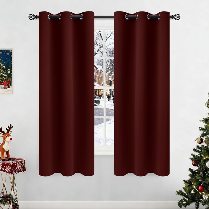 COSVIYA Grommet Room Darkening Burgundy Curtains 63 inch Long by COSVIYA