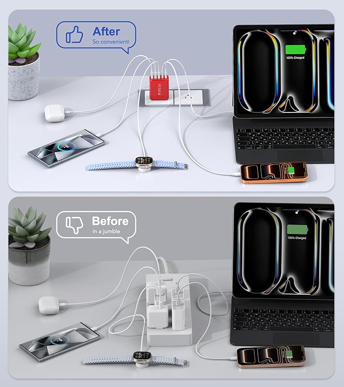 60W USB C Wall Charger, 2Pack 5-Port C Charger Fast Charging Block PD Power Adapter +QC 3.0 Multiport Type C Box Brick Cube USB A Wall Plug for iPhone 14/15/16/17 Pro Max, iPad,Samsung Galaxy(Red)