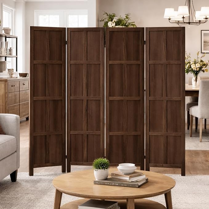 4 Panel Wood Room Divider and Folding Privacy Screen 67″, Freestanding Wall - Image 2