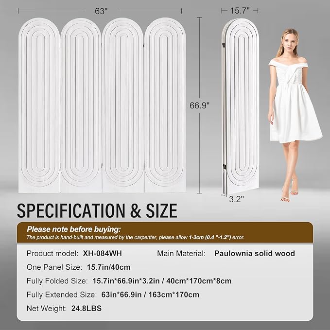 Wood Room Divider Panel, Folding Privacy Screen 4 Panel, Separators Divider - Image 5
