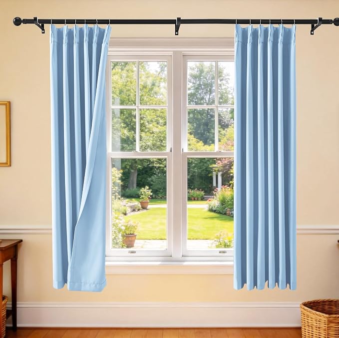 Etherealveil Light Blue Pinch Pleated Blackout Curtains 2 Panels 40"x63" | Back by Etherealveil