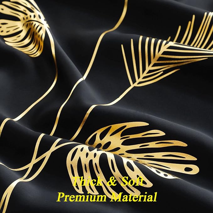 Wide Blackout Curtain for Sliding Door 100W x 96L Inch Gold Print Palm Thermal - Image 5