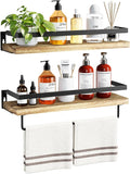 Amada Bathroom Shelves with Towel Bar, Light Brown | Floating Shelves with by AMADAHOMEFURNISHING