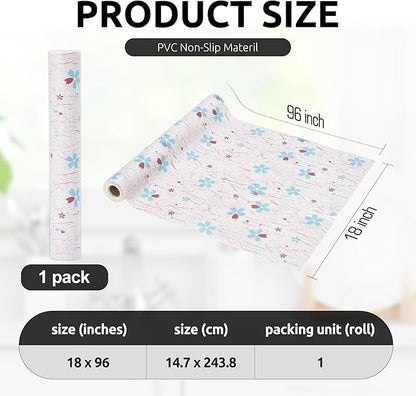 RAY STAR 18X96 Inch Shelf Liner for Kitchen Cabinets, Non-Adhesive Cabinet Liner Washable, PVC Drawer Liner for Dresser Non-Slip Bathroom (Blue-Floral)(1 Roll)