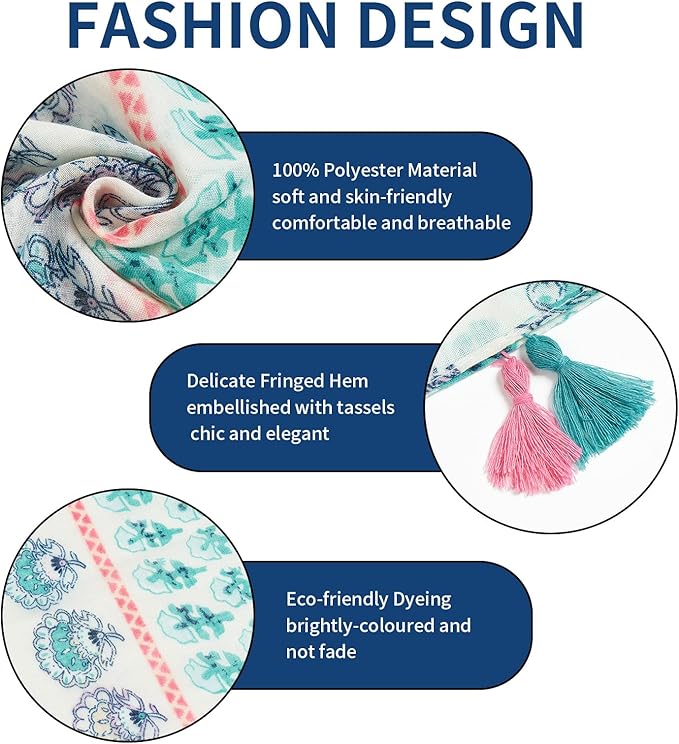 Scarf for Women Lightweight Soft Floral Leopard Printed Scarves Fall Winter Fashion Shawl Wrap with Fringe