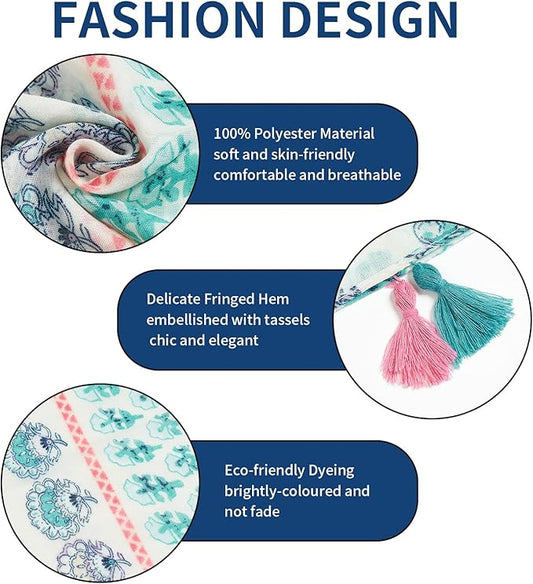 Scarf for Women Lightweight Soft Floral Leopard Printed Scarves Fall Winter Fashion Shawl Wrap with Fringe