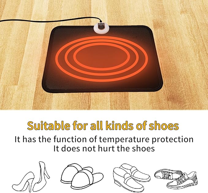 AC 110V Heated Floor Mat for Foot, Carbon Crystal Heating Pad, Electric Heated Foot Warmers for Office, Home (Black)