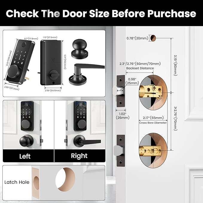 Biquole Smart Lock with Handles, Fingerprint Door Lock App Control, Keyless Entry Door Lock Set, Electronic Keypad Deadbolt, Auto & One Touch Lock, Easy Installation, IP54, Digital Smart Code