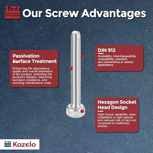 Kozelo 50pcs Socket Head Cap Screws - [M2-0.4 x 16mm] 304 Stainless Steel Allen Socket Drive for Electrical Motor 3D Printing Fan Engine Replacement Use, Silver