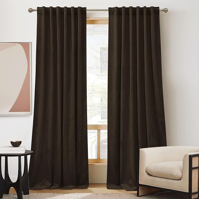 RYB HOME Brown Velvet Blackout Curtains 90 inches by RYBHOME
