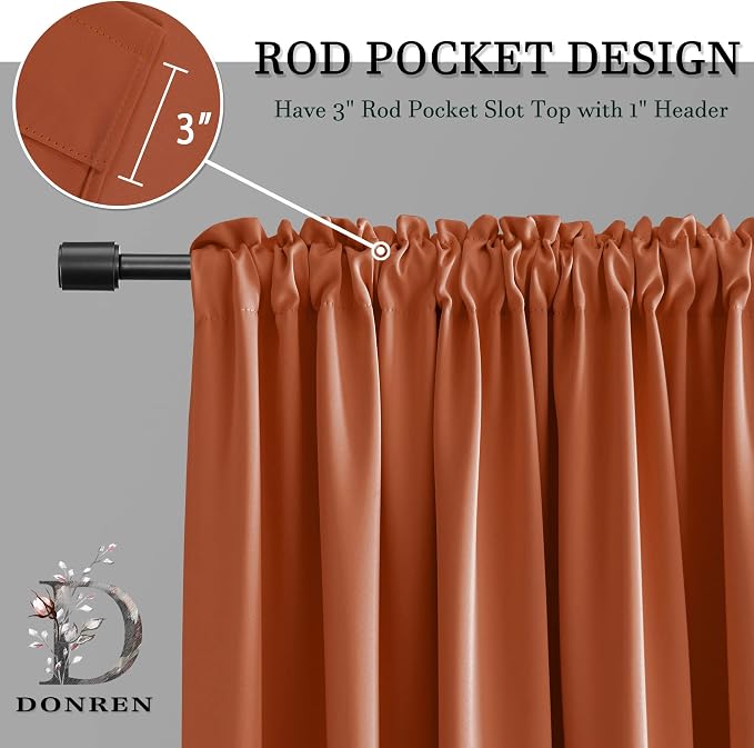 Rust Orange Blackout Thermal Insulated Window Curtains - Image 3