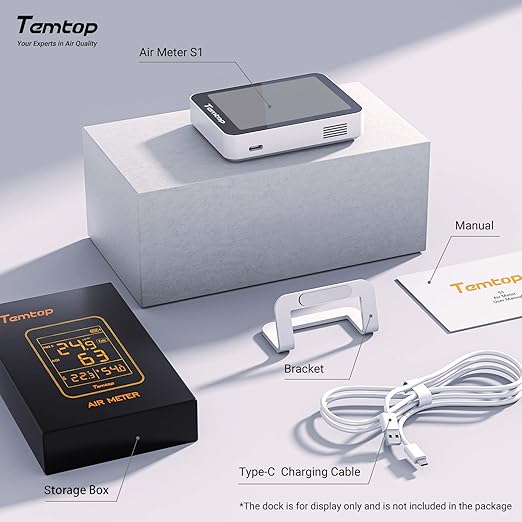 Temtop 2 Pack S1 Indoor Air Quality Monitor, Portable AQI PM2.5, Temperature, Humidity Detector for Home, Office or School, Air Quality Tester 4 More Home Monitoring, Battery Powered, Magnetic Suction