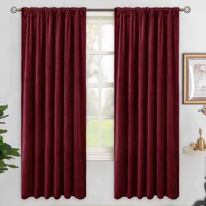 BGment Burgundy Red Velvet Blackout Curtains 72 Inches Long - Image 2