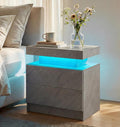 LED Nightstand with Wood 2 Drawers Modern Bedside Table by Unknown