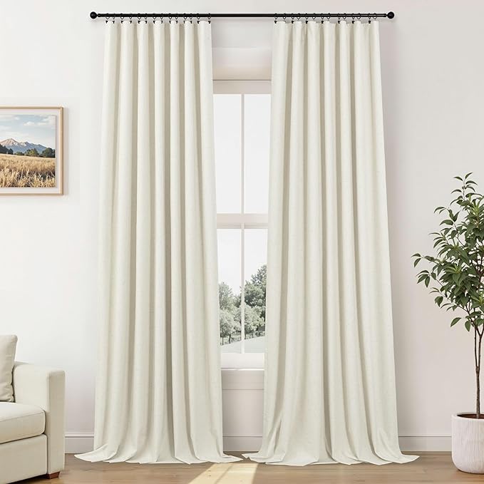 Pitalk Natural Linen Blackout Curtains for Bedroom Farmhouse Room Darkening Window Drapes Thermal Insulation Noise Reduction Door Panels for Dining Room Nursery Cream Ivory Off White 38 x 84 Inch Long