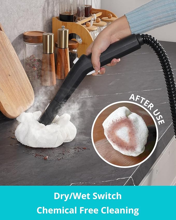 GROBELL Steam Cleaner: 40s Fast Heating-0.66Gal (2.5L) Large Tank-21 PCS Kit-No Cooling-Refill Anytime-Detachable Hose Steamer Mop for Home Grout Tile Shower Floor Cleaning Black